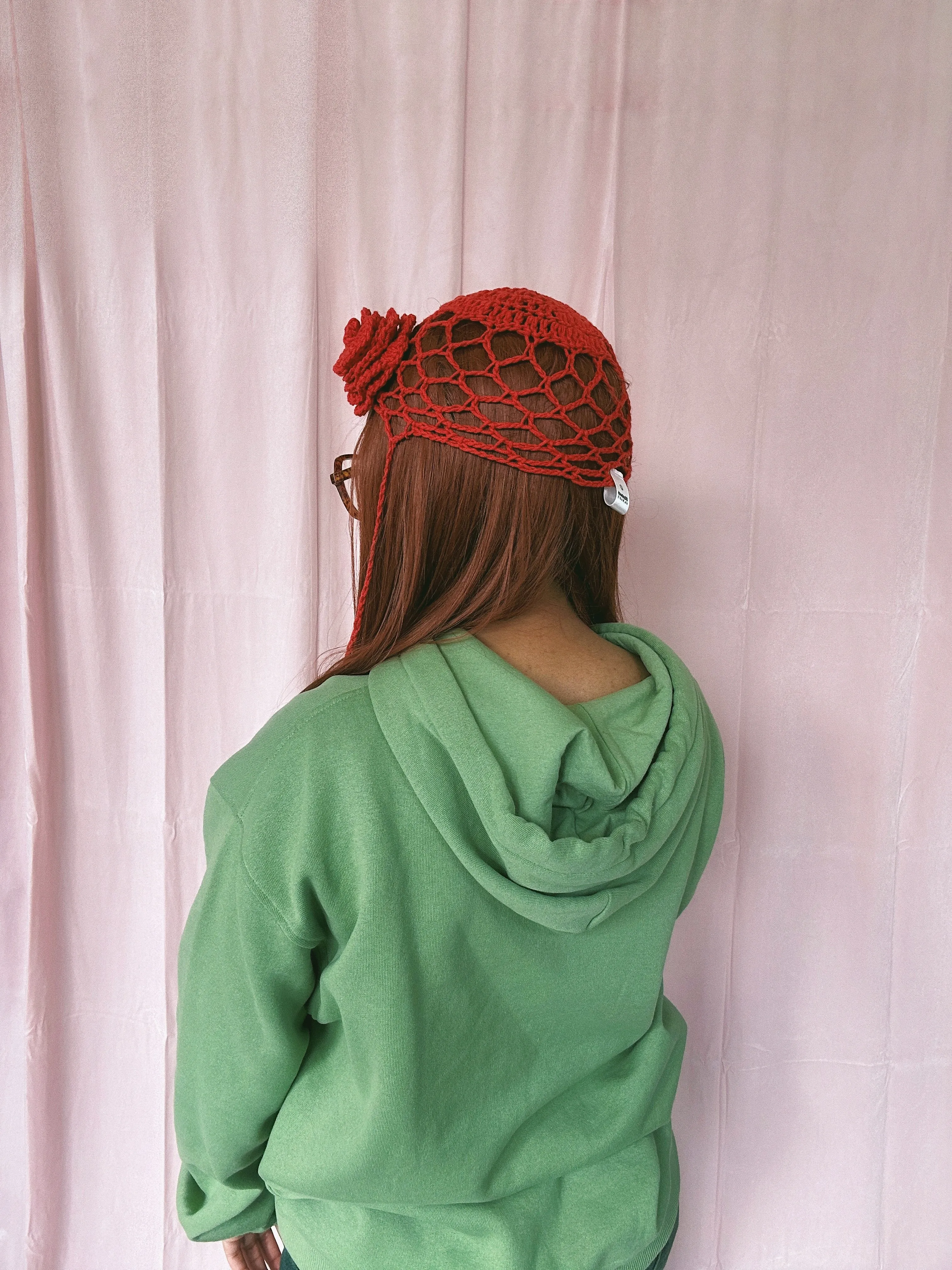 (1 Of 1) Red Rosette Crochet Head Accessories - READY TO SHIP