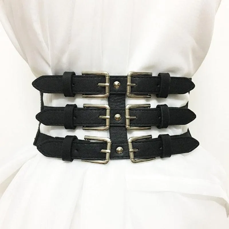 3 Straps BeltsSoft Faux Leather Elastic Leather Straps