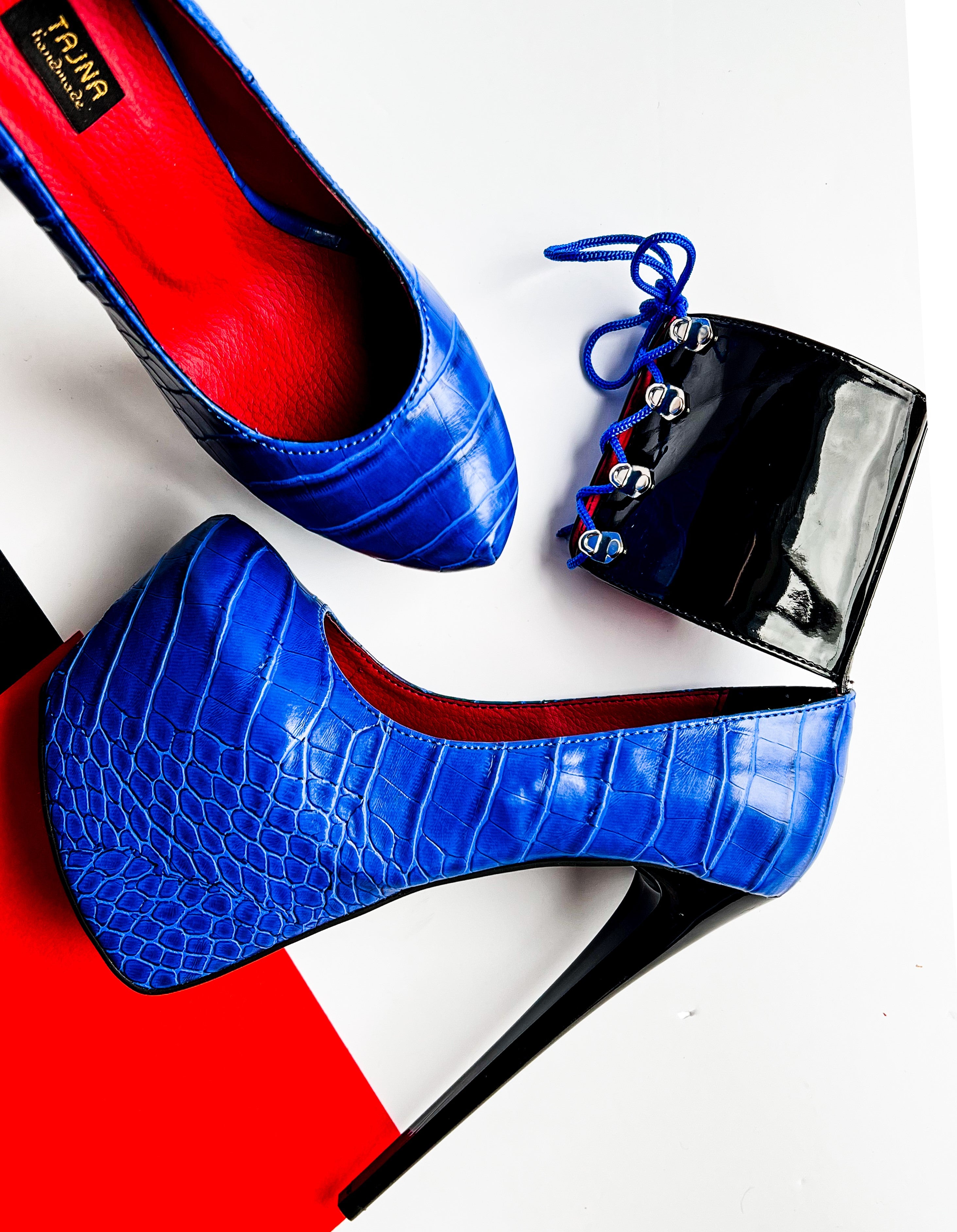 Ankle Cuff Detail Blue Croco High Heel Pumps