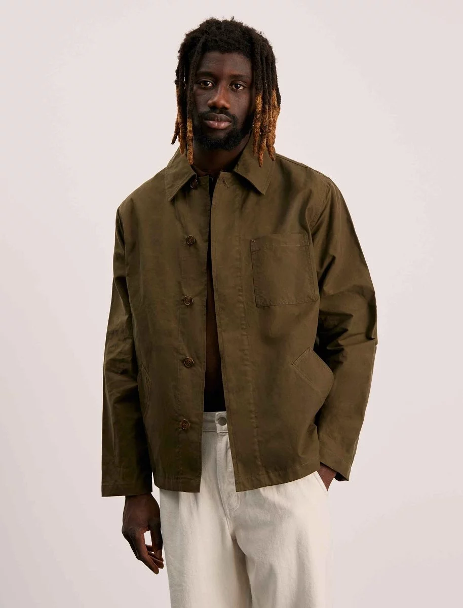 ANOTHER ASPECT Waxed Cotton Overshirt Leaf