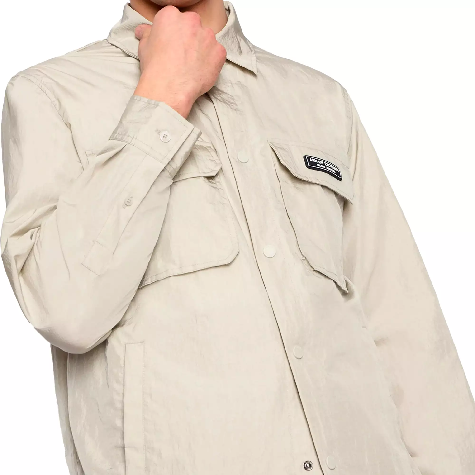 Armani Exchange Technical Nylon Overshirt - White Pepper