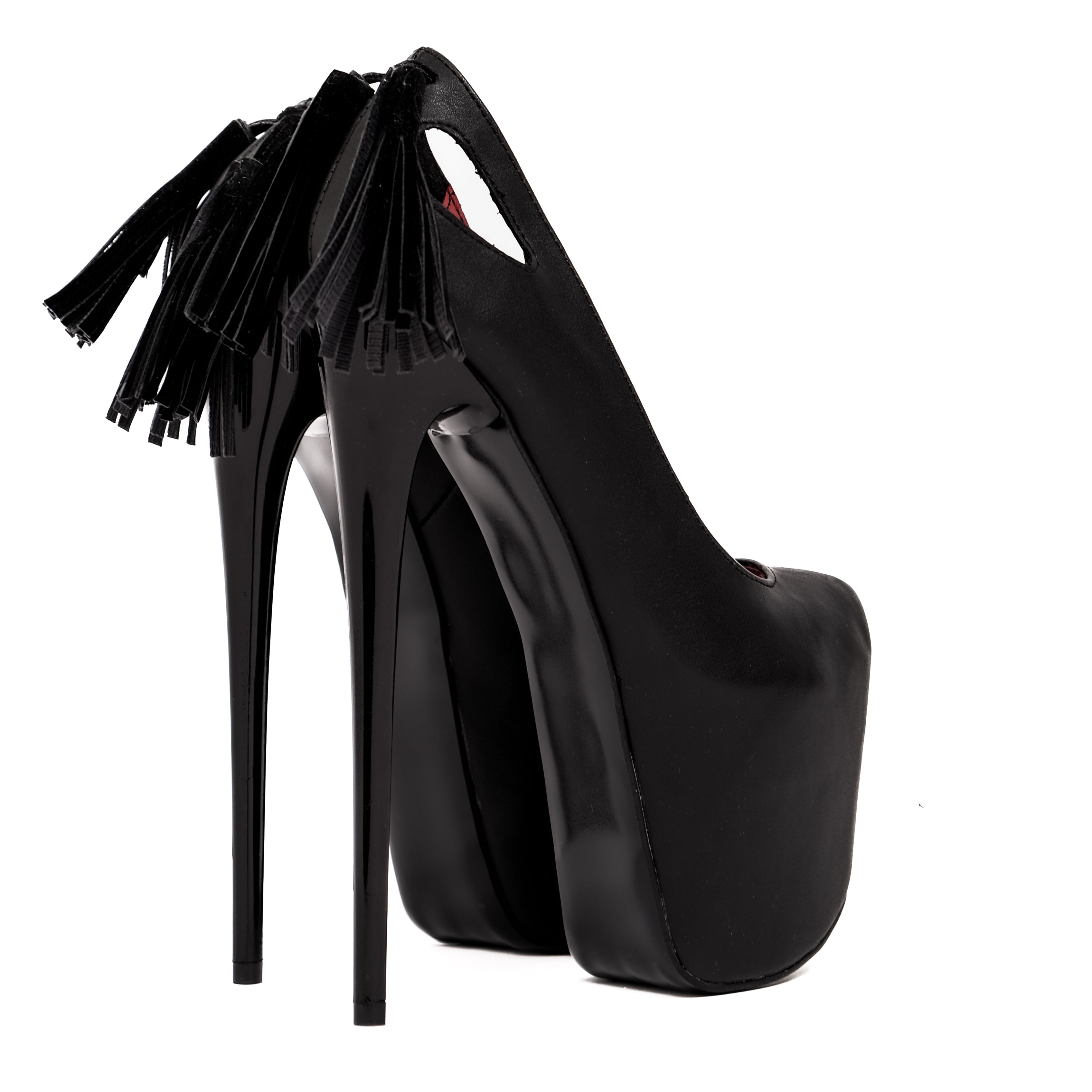 Back Fringe Black Matte High Heel Pumps