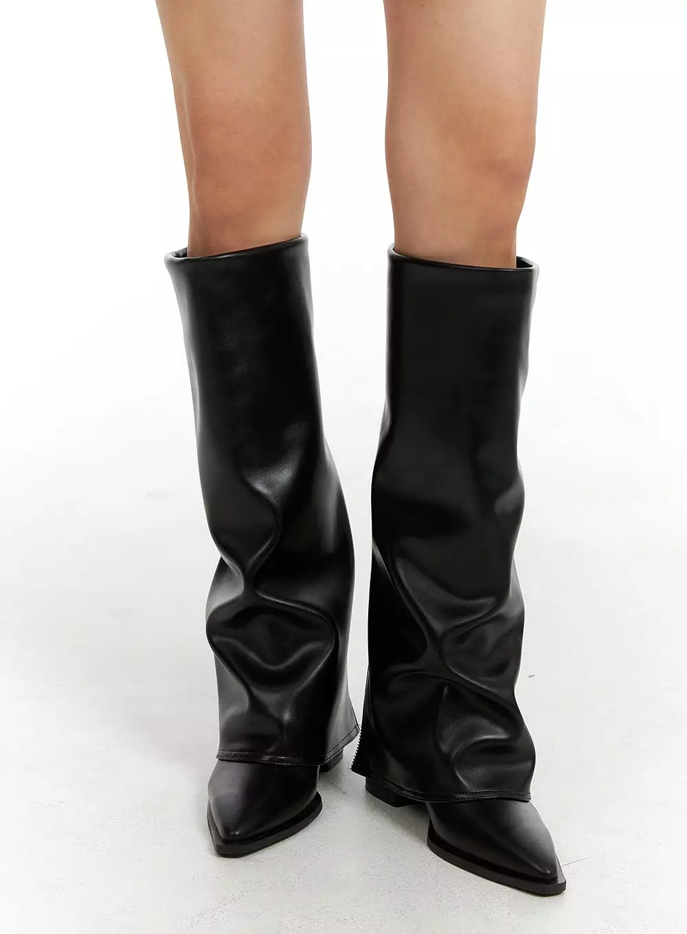 Back Zip-Up Faux Leather Boots CJ410