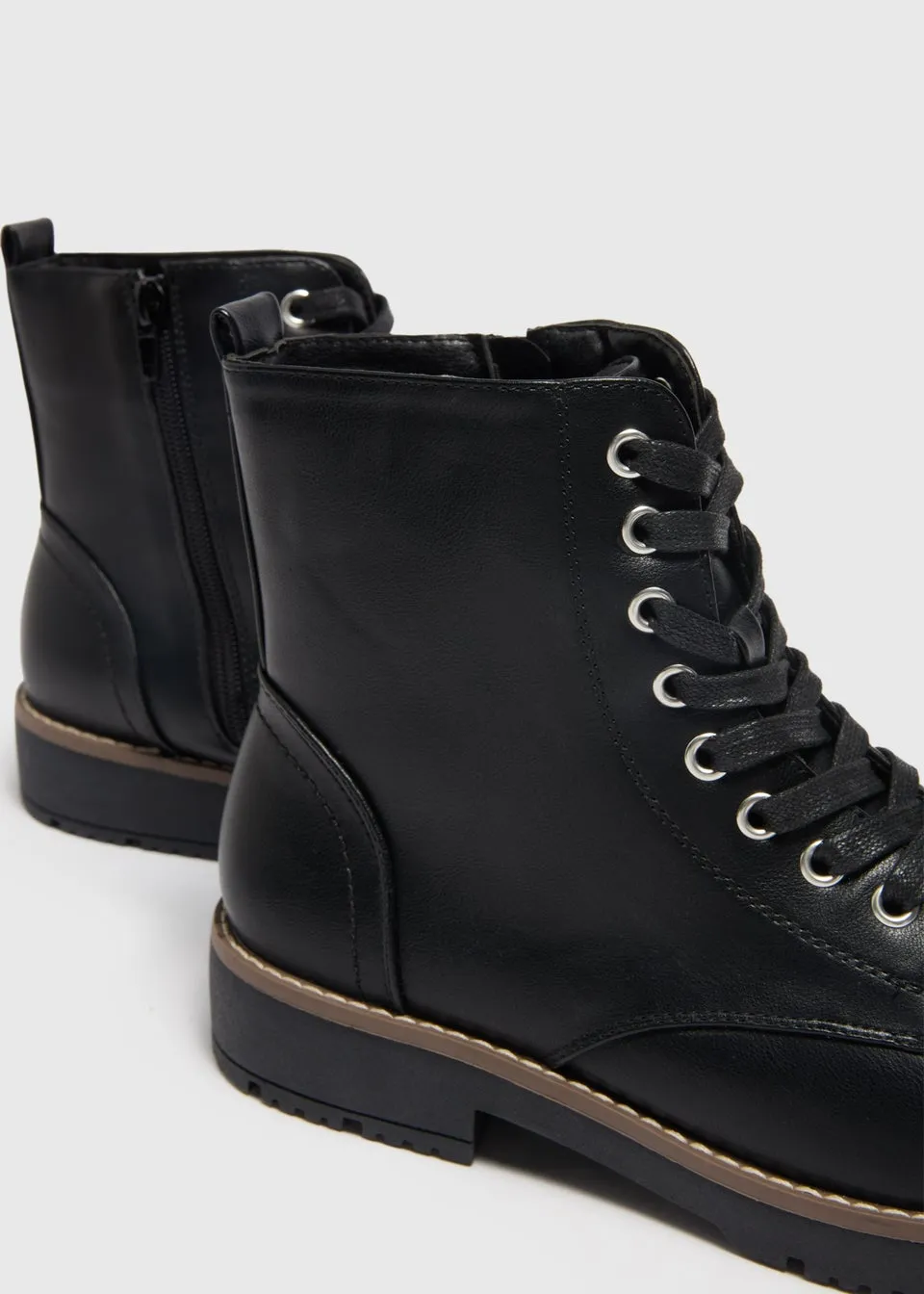 Black Lace Up Biker Boots