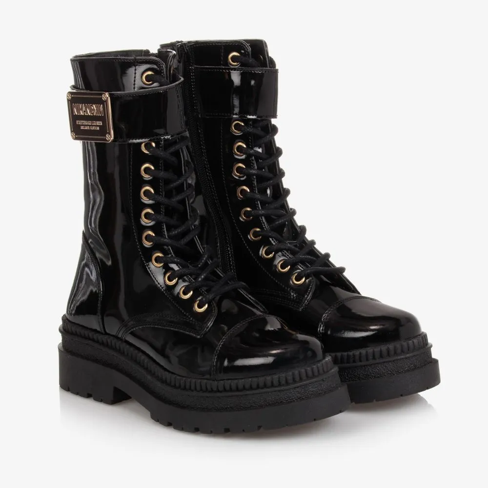 Black Patent Biker Boots