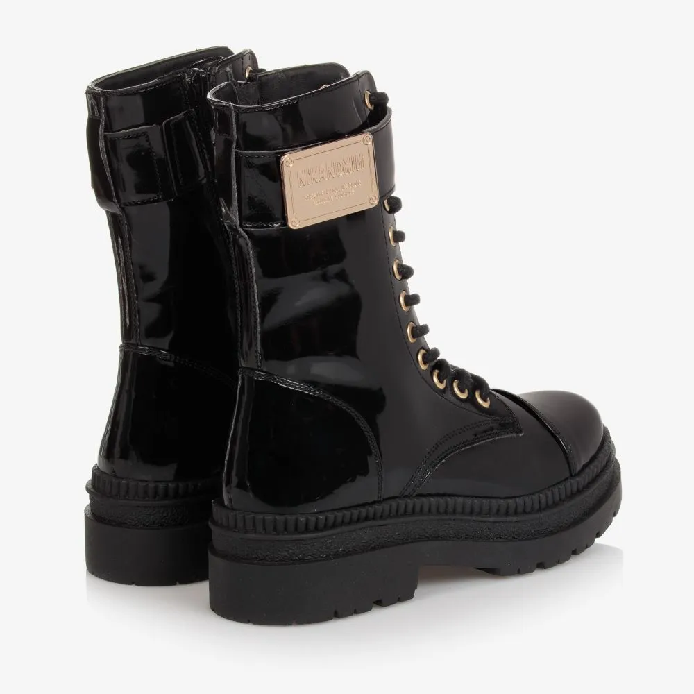 Black Patent Biker Boots