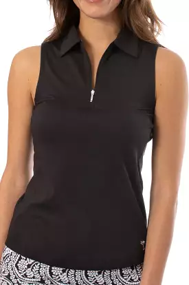 Black Sleeveless Zip Polo