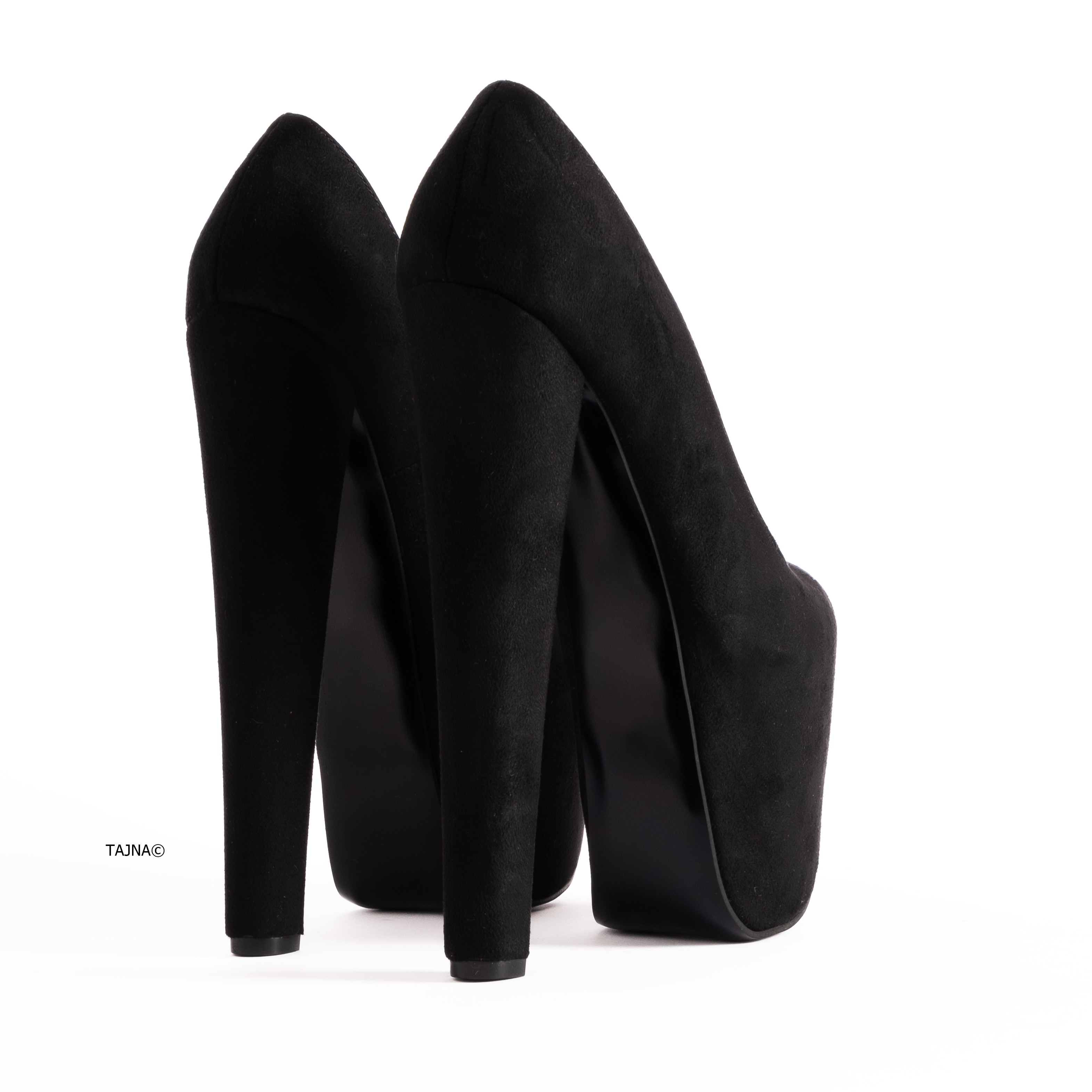 Black Suede Chunky High Heel Pumps