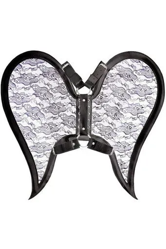 Black/Black Faux Leather & Lace Angel Wing Body Harness