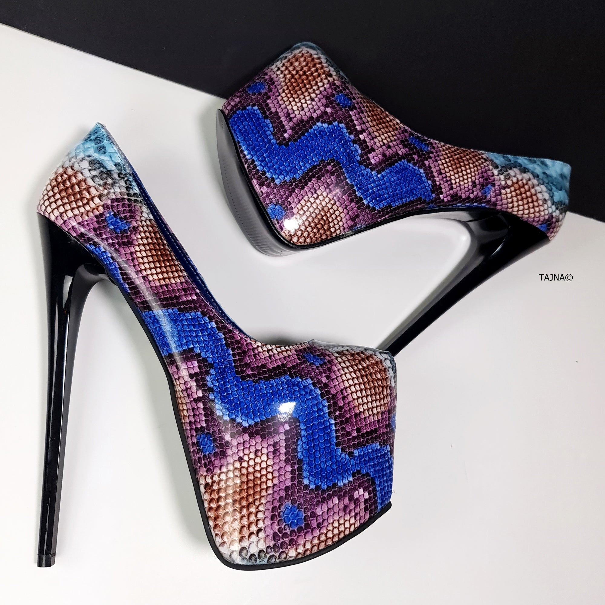 Blue Plum Snake Print High Heel Pumps