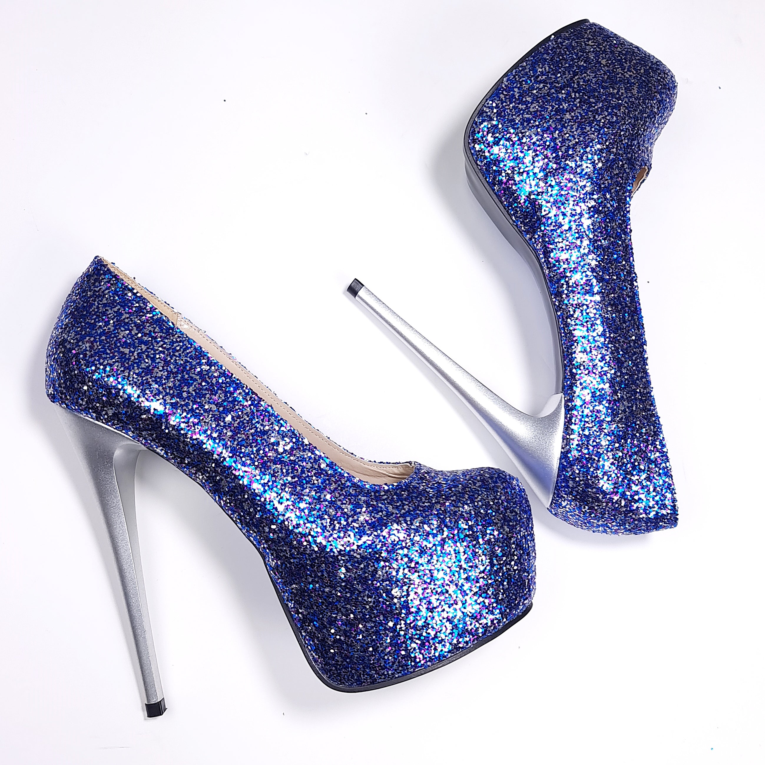 Blue Shimmer Glitter High Heel Pumps