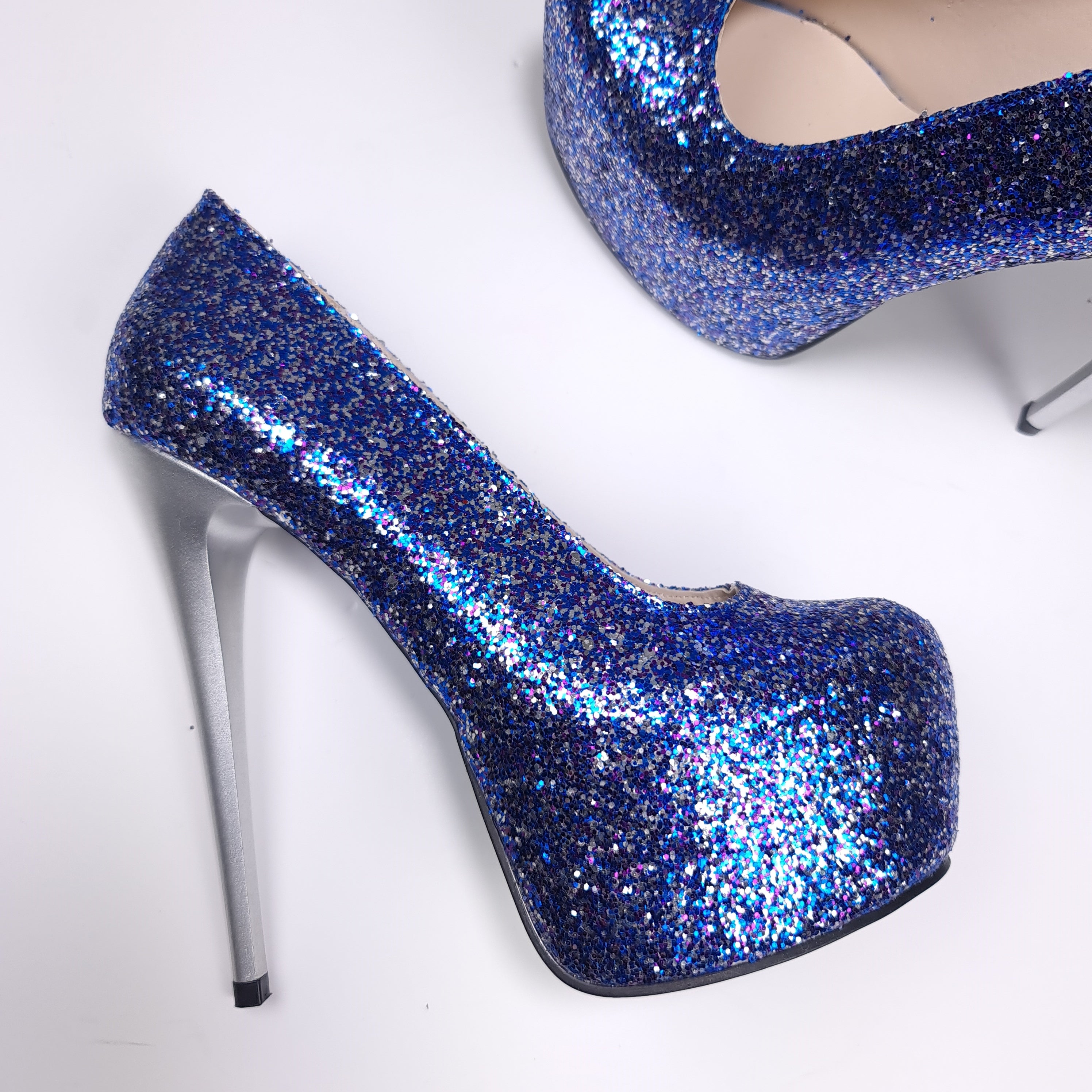 Blue Shimmer Glitter High Heel Pumps