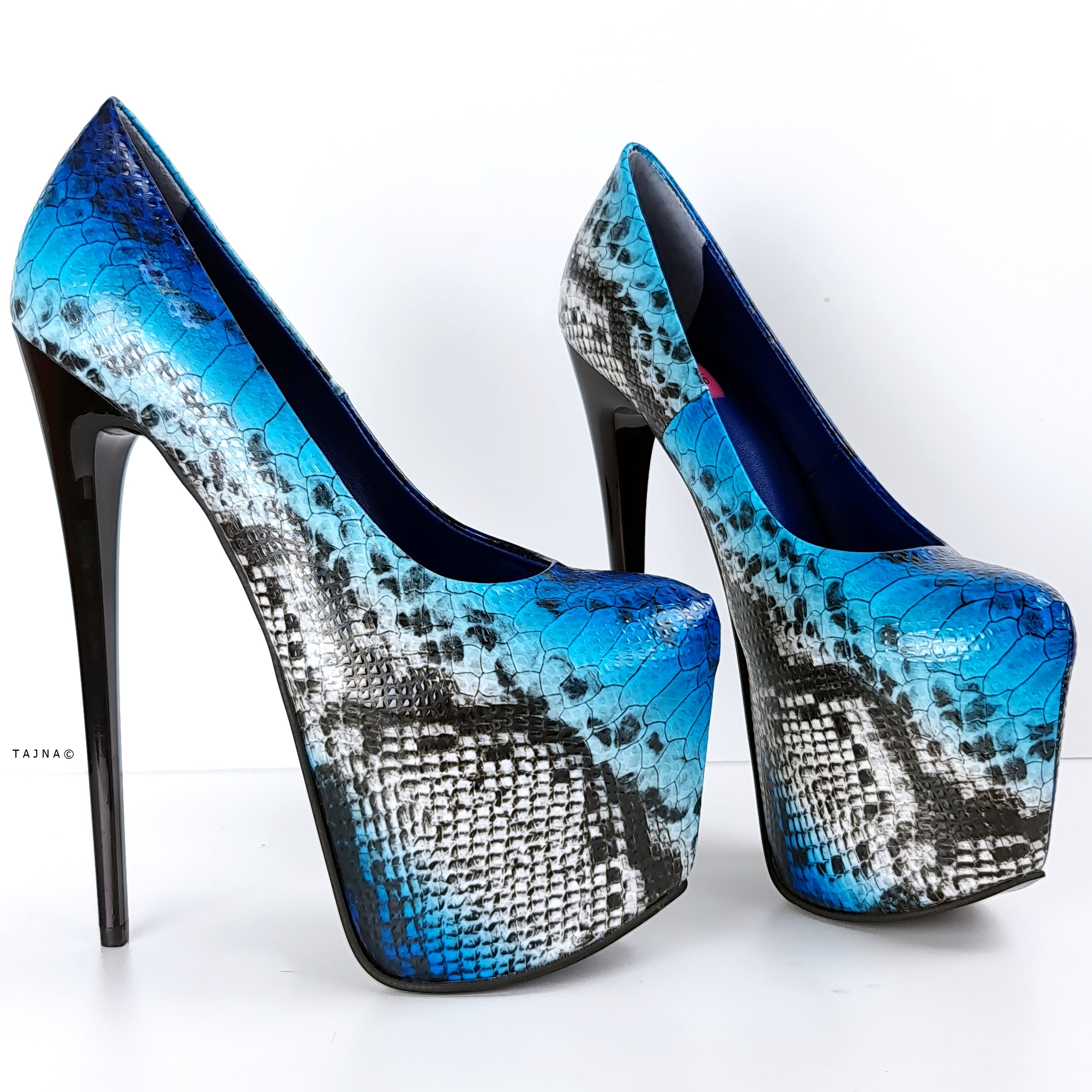 Blue Snake Print Classic High Heel Pumps