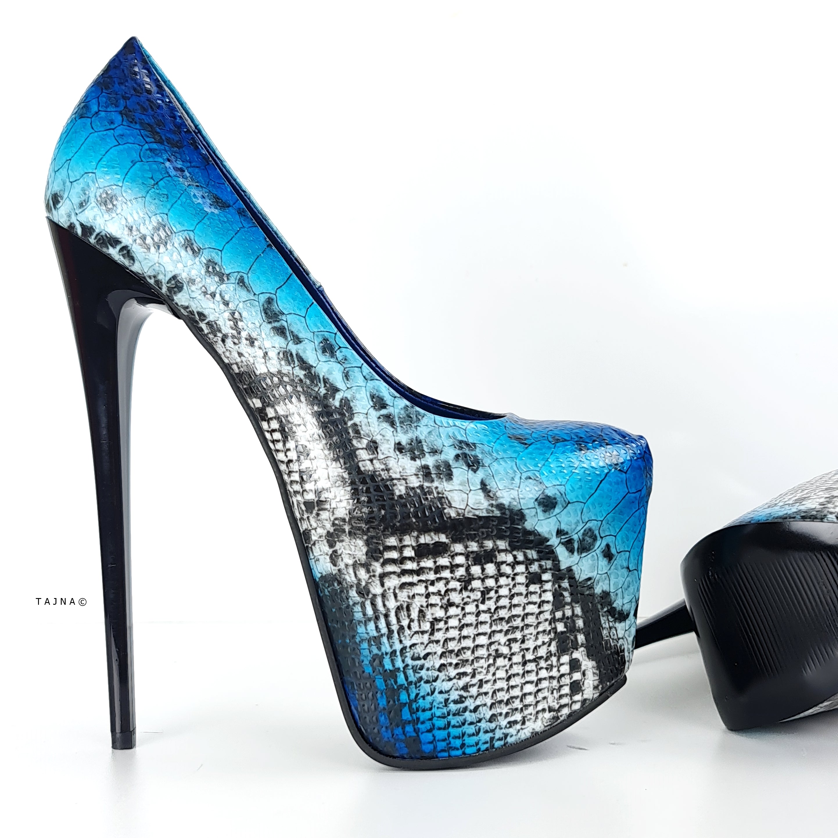 Blue Snake Print Classic High Heel Pumps