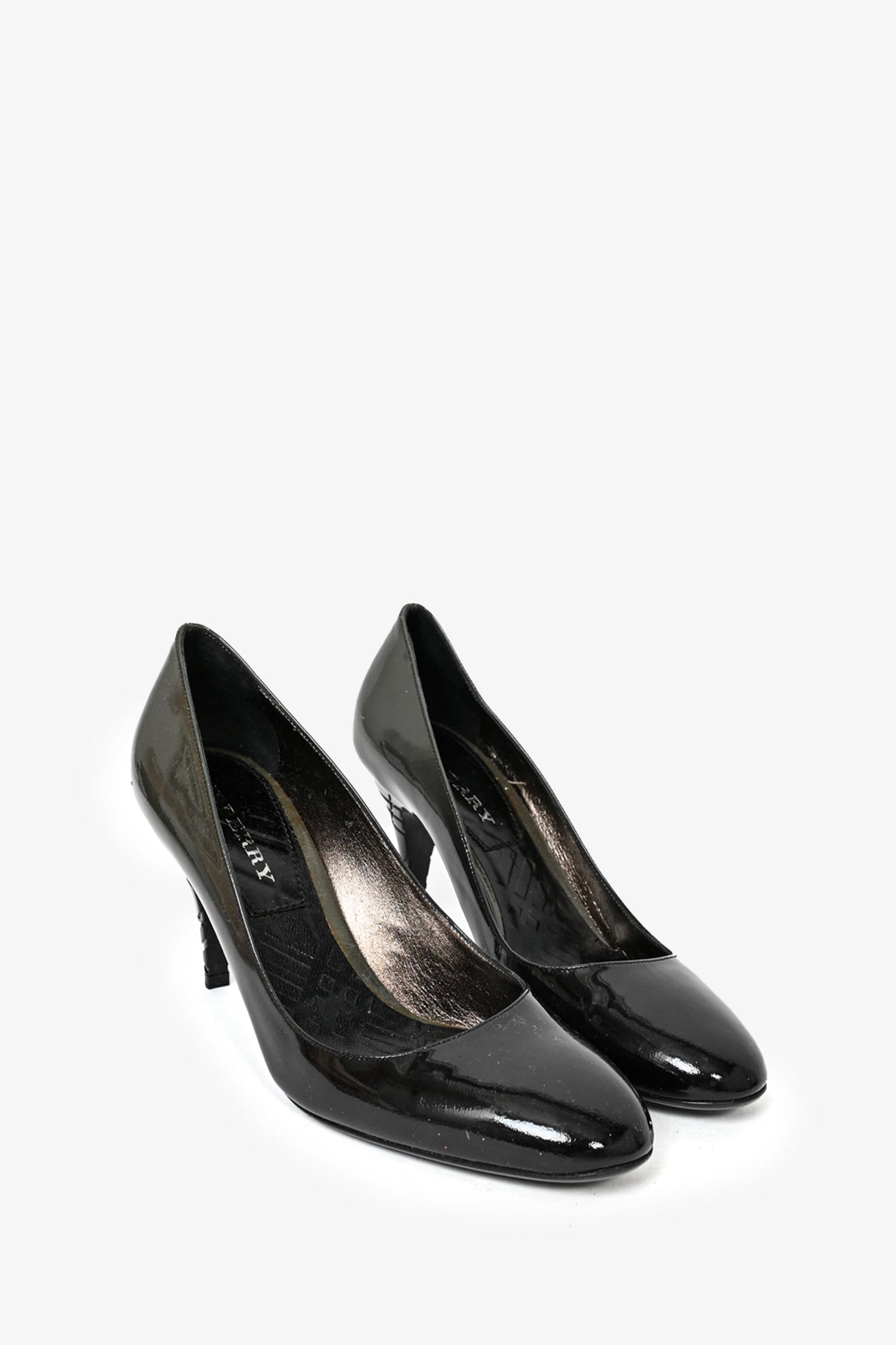 Burberry Black/Grey Patent Leather Heels sz 38