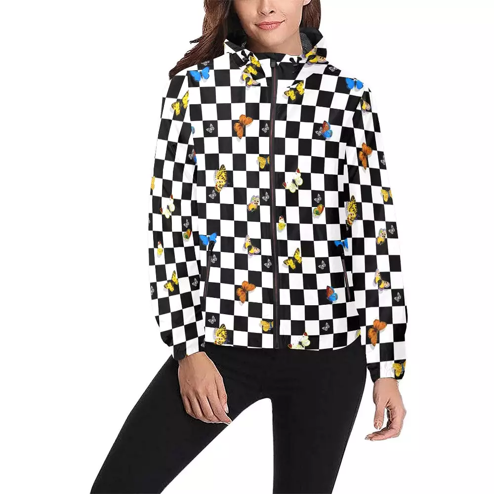 butterfly checker bw print Unisex All Over Print Windbreaker (Model H23)