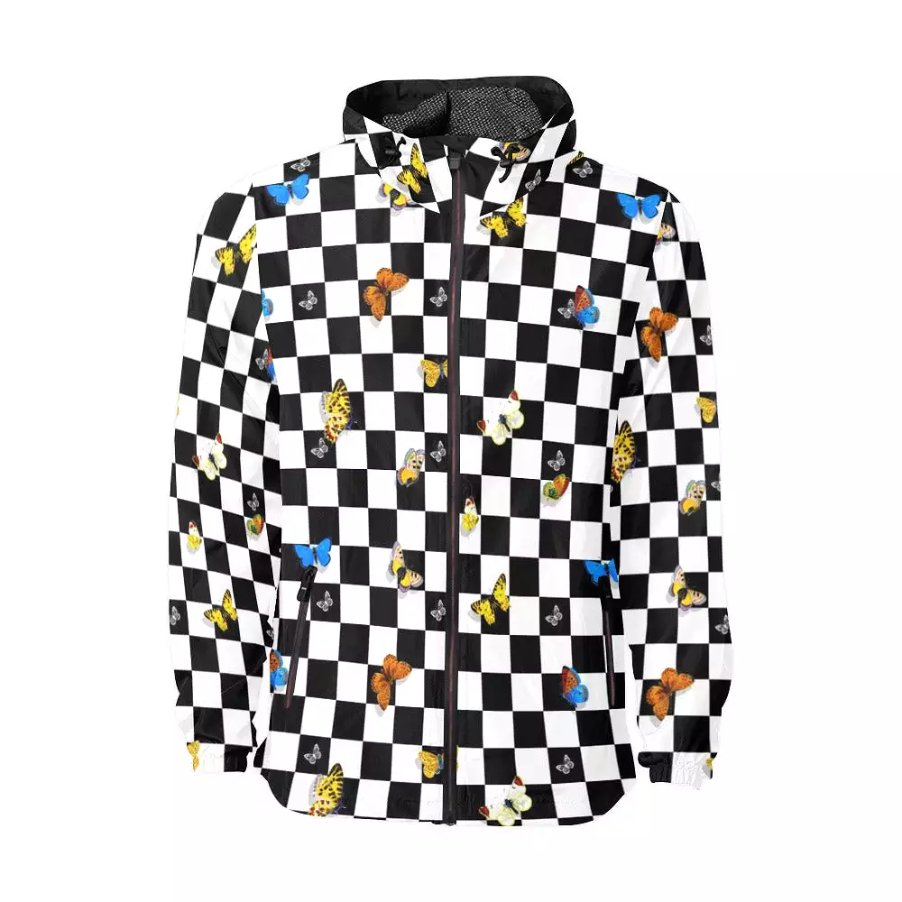 butterfly checker bw print Unisex All Over Print Windbreaker (Model H23)