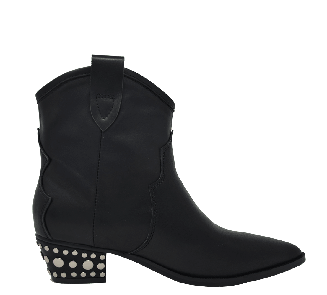 Calf Leather Cowboy Studded Block Heel Boots