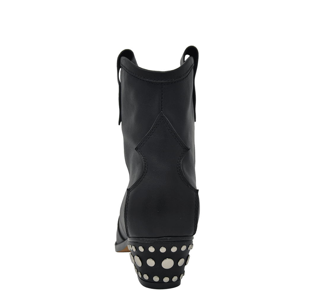 Calf Leather Cowboy Studded Block Heel Boots