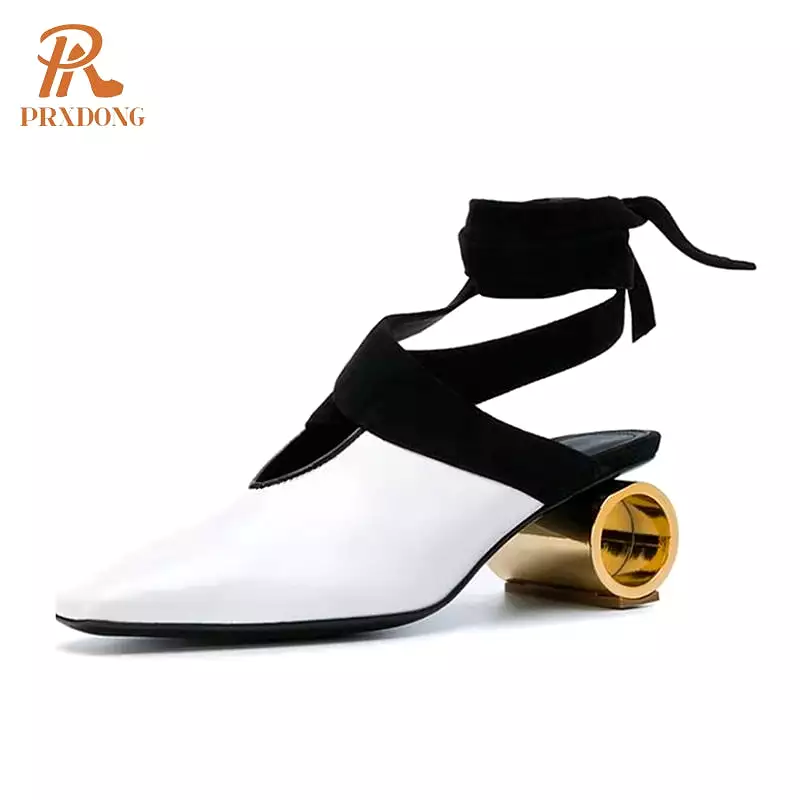 Classics Cross-tied Genuine Leather Round Toe Platform Med Heels Retro Dress Pump