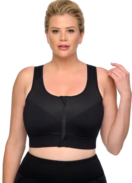 Compression Sport Bra, Wireless with Front zipper. OUR SPORT BRAS RUN BIG IN SIZE. Choose One Size Smaller Than Your Regular Siz