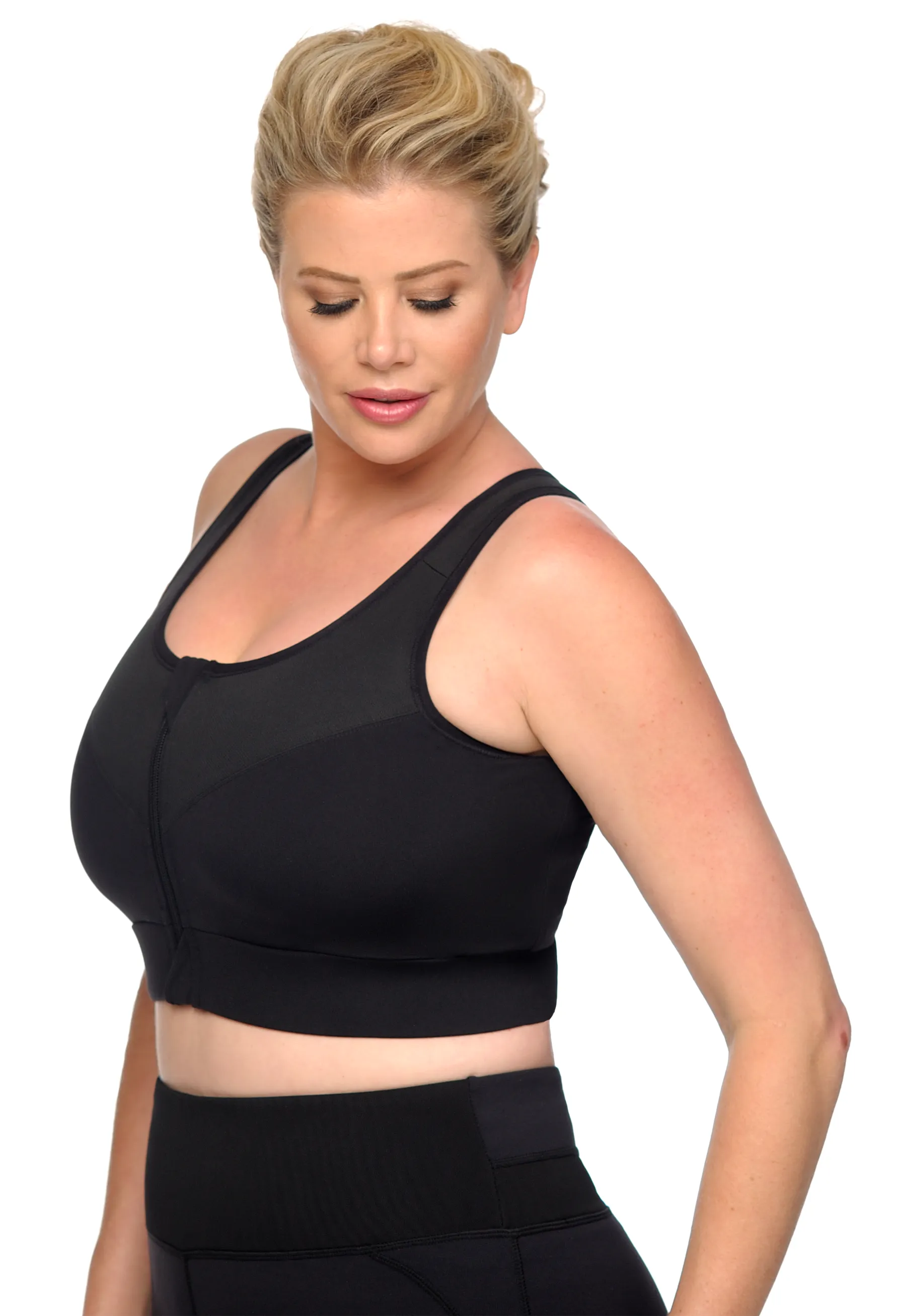 Compression Sport Bra, Wireless with Front zipper. OUR SPORT BRAS RUN BIG IN SIZE. Choose One Size Smaller Than Your Regular Siz