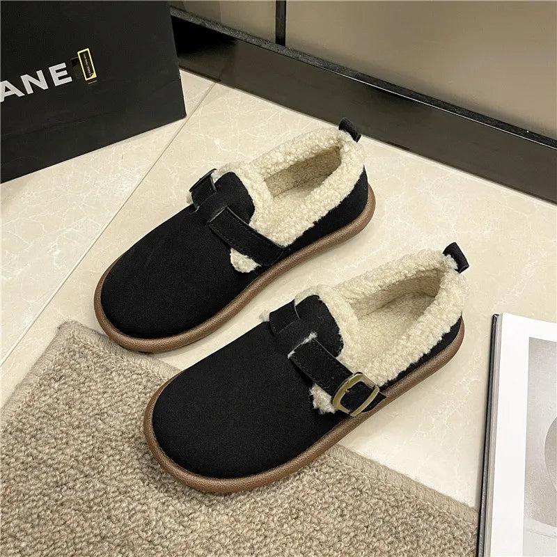 Copy of nWinter Retro Slip On New Lace-Up Rubber Flock Leisure Shoes Woman Flats Round Toe