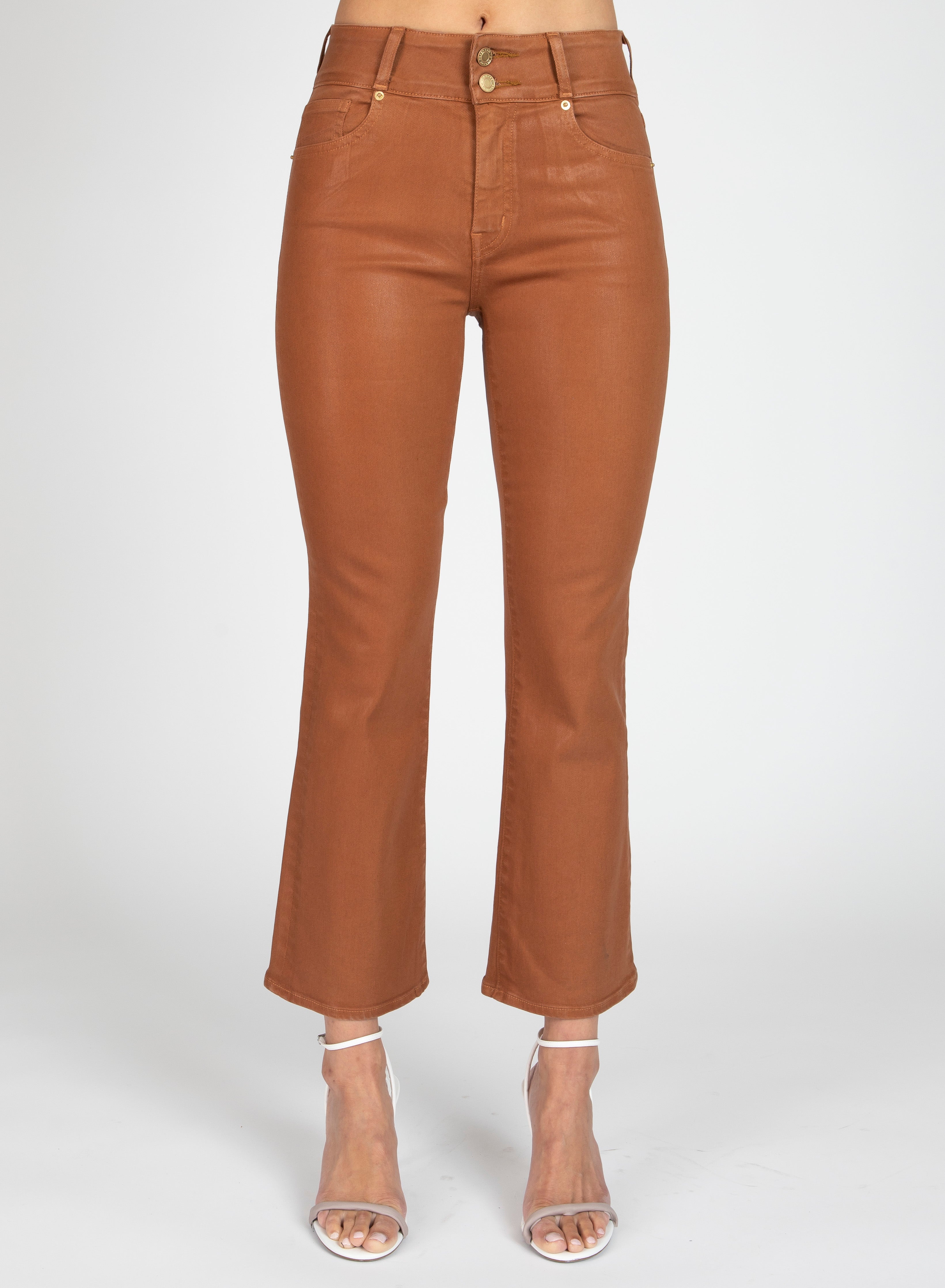 Derek Lam 10 Crosby High Rise Crop Flare Cognac