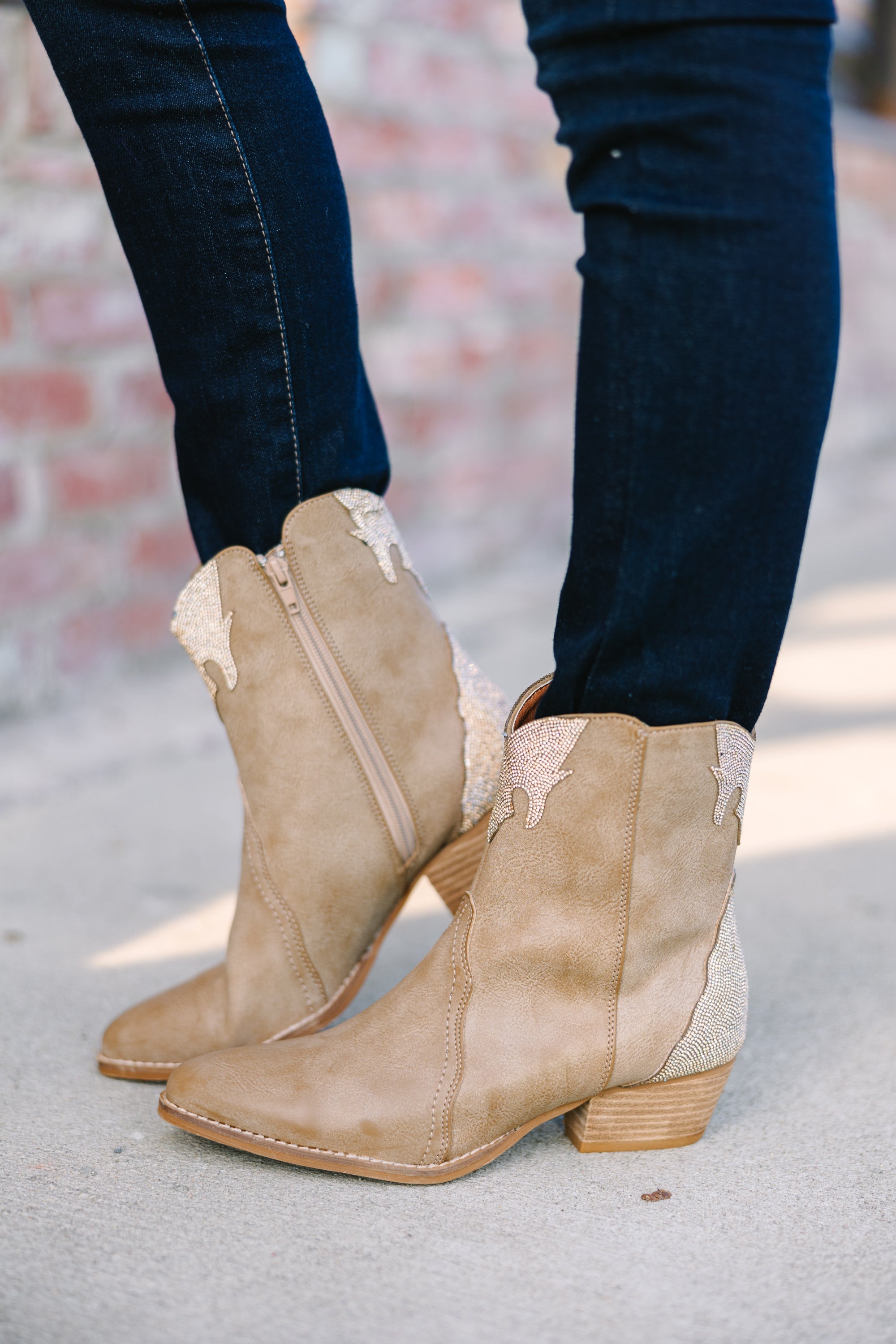 Diva Dreams Taupe Rhinestone Western Booties