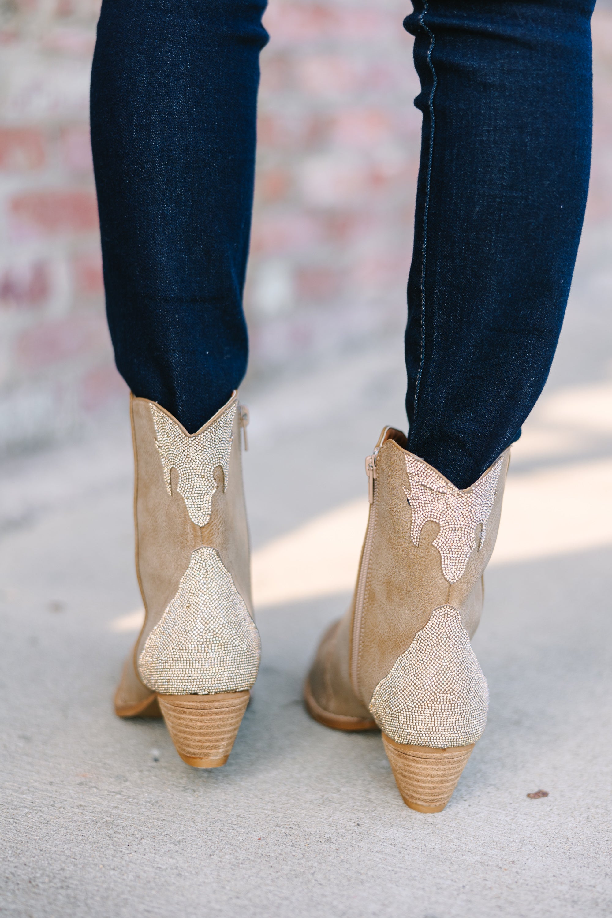 Diva Dreams Taupe Rhinestone Western Booties