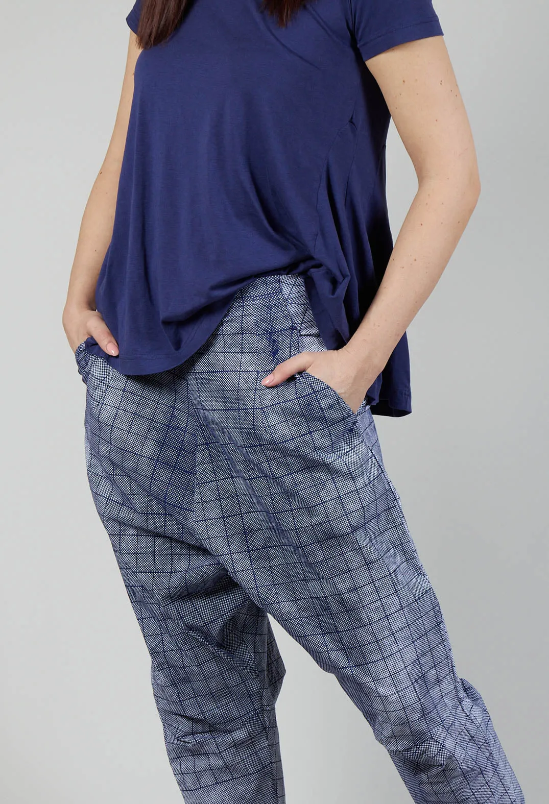 Drop Crotch Pull On Trousers in Placed Azur Print