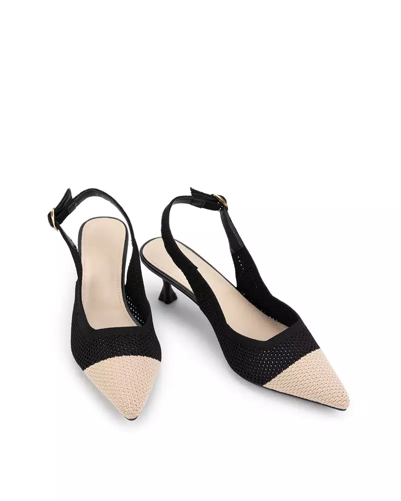 Elastic Knit Slingback Kitten Heel Pumps