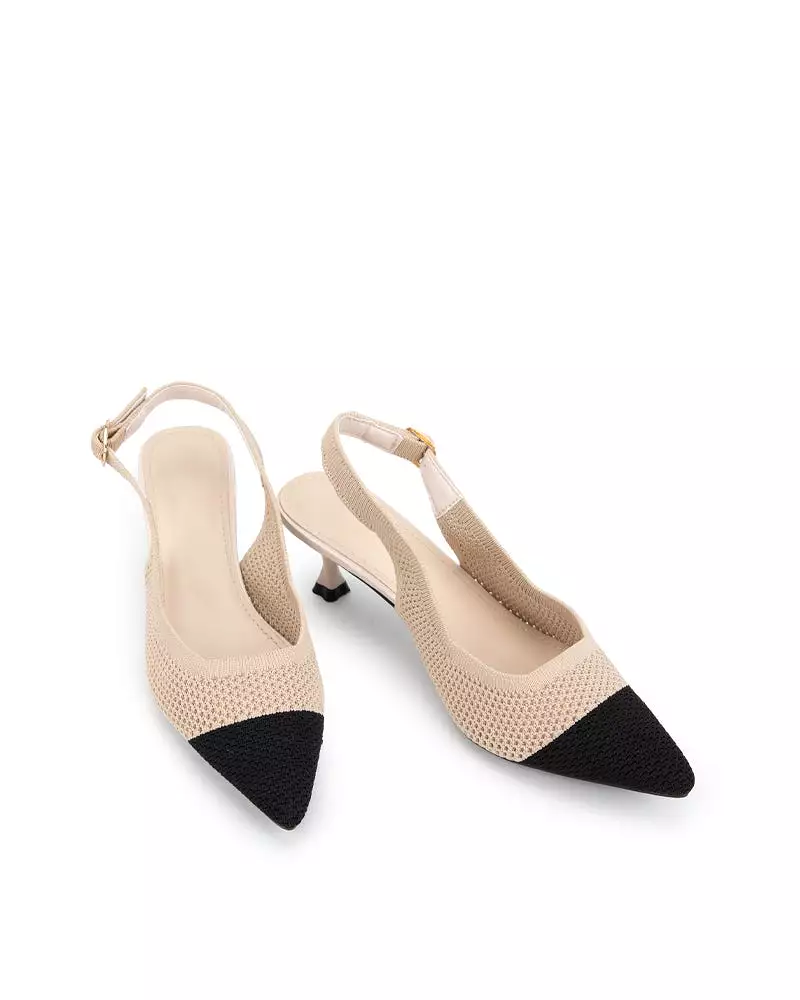 Elastic Knit Slingback Kitten Heel Pumps