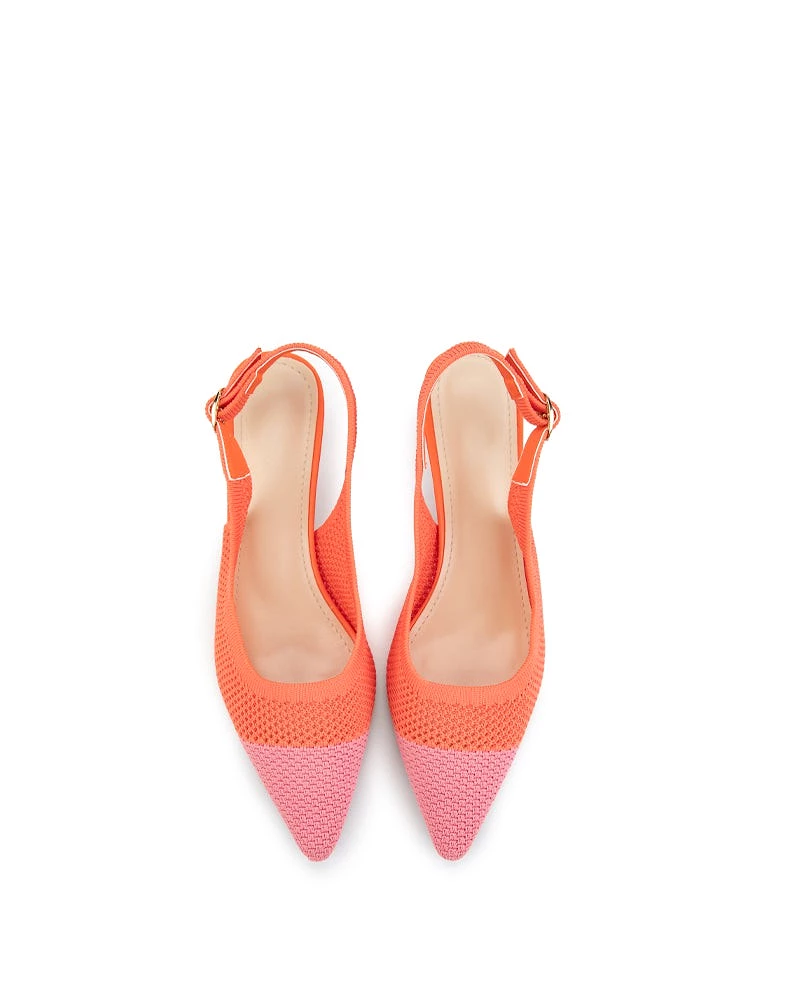 Elastic Knit Slingback Kitten Heel Pumps