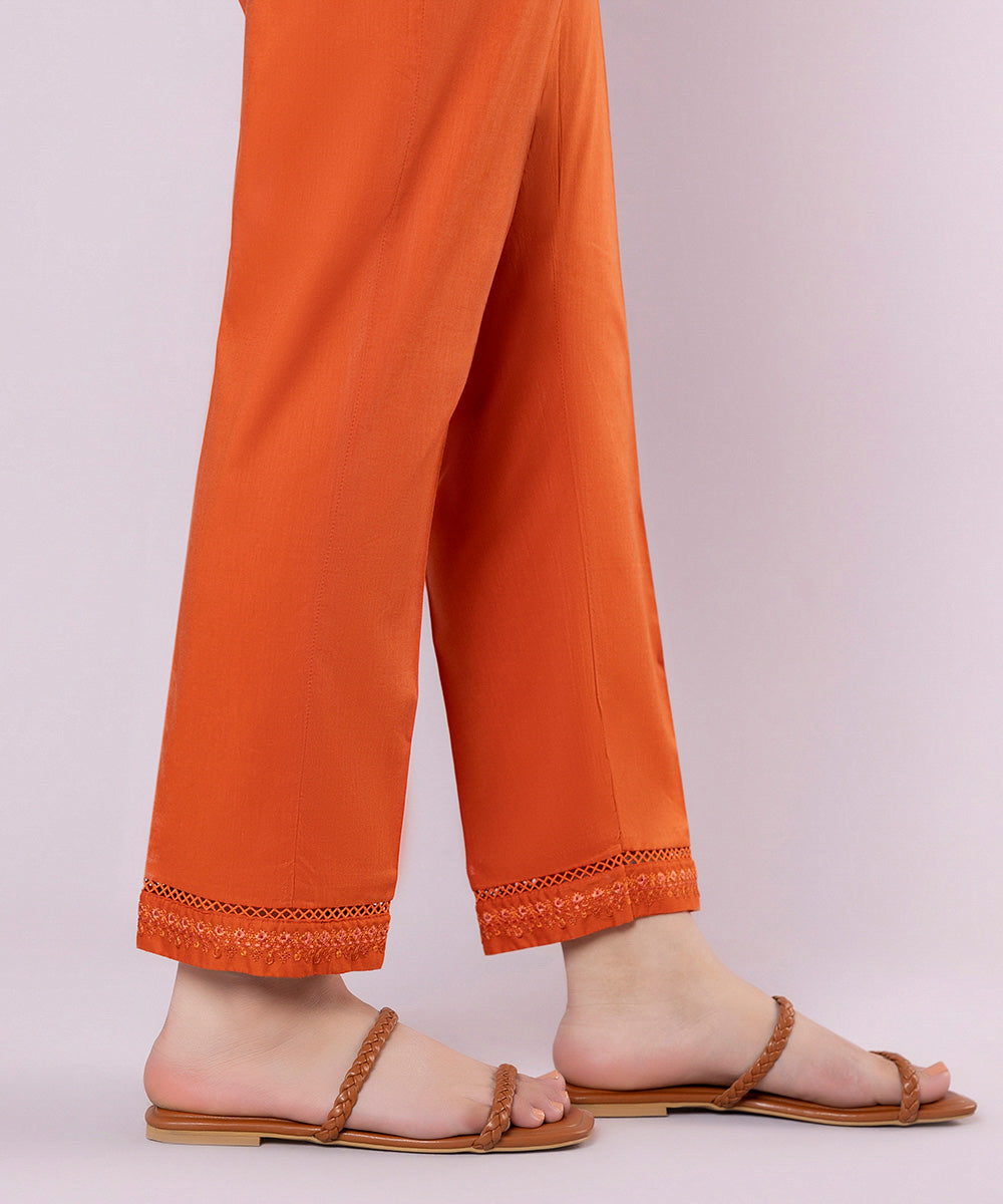 Embroidered Cotton Cigarette Pants