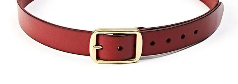 Fashion Men's Solid 3.8cm Width Cow Leather Brass Metal Pin Buckle Belt