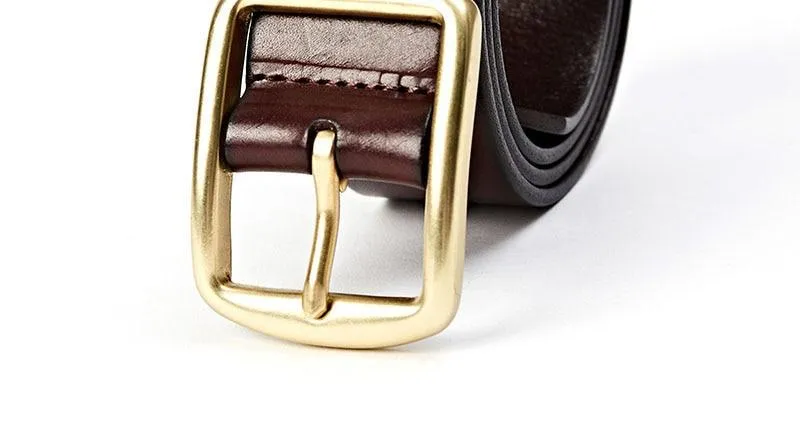 Fashion Men's Solid 3.8cm Width Cow Leather Brass Metal Pin Buckle Belt