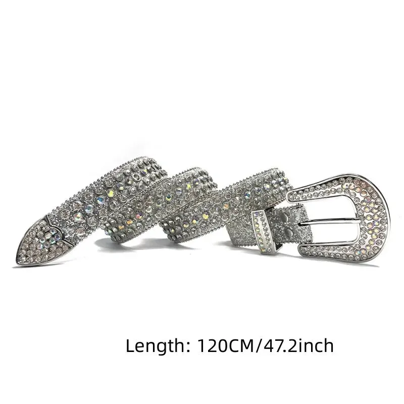 Fashion Trend Rivet Rhinestone Inlay Pearlescent Lacquer Wide Belt