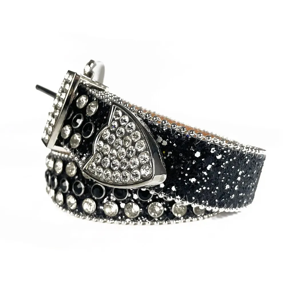 Fashion Trend Rivet Rhinestone Inlay Pearlescent Lacquer Wide Belt