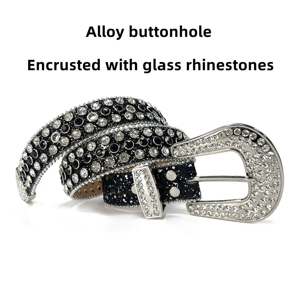 Fashion Trend Rivet Rhinestone Inlay Pearlescent Lacquer Wide Belt