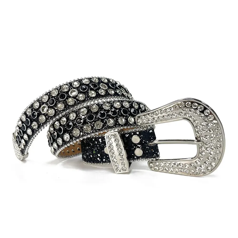 Fashion Trend Rivet Rhinestone Inlay Pearlescent Lacquer Wide Belt