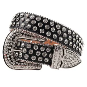 Fashion Trend Rivet Rhinestone Inlay Pearlescent Lacquer Wide Belt