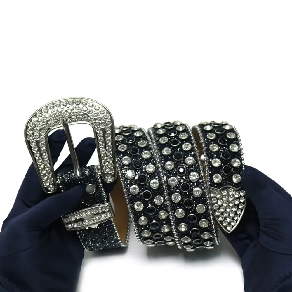 Fashion Trend Rivet Rhinestone Inlay Pearlescent Lacquer Wide Belt