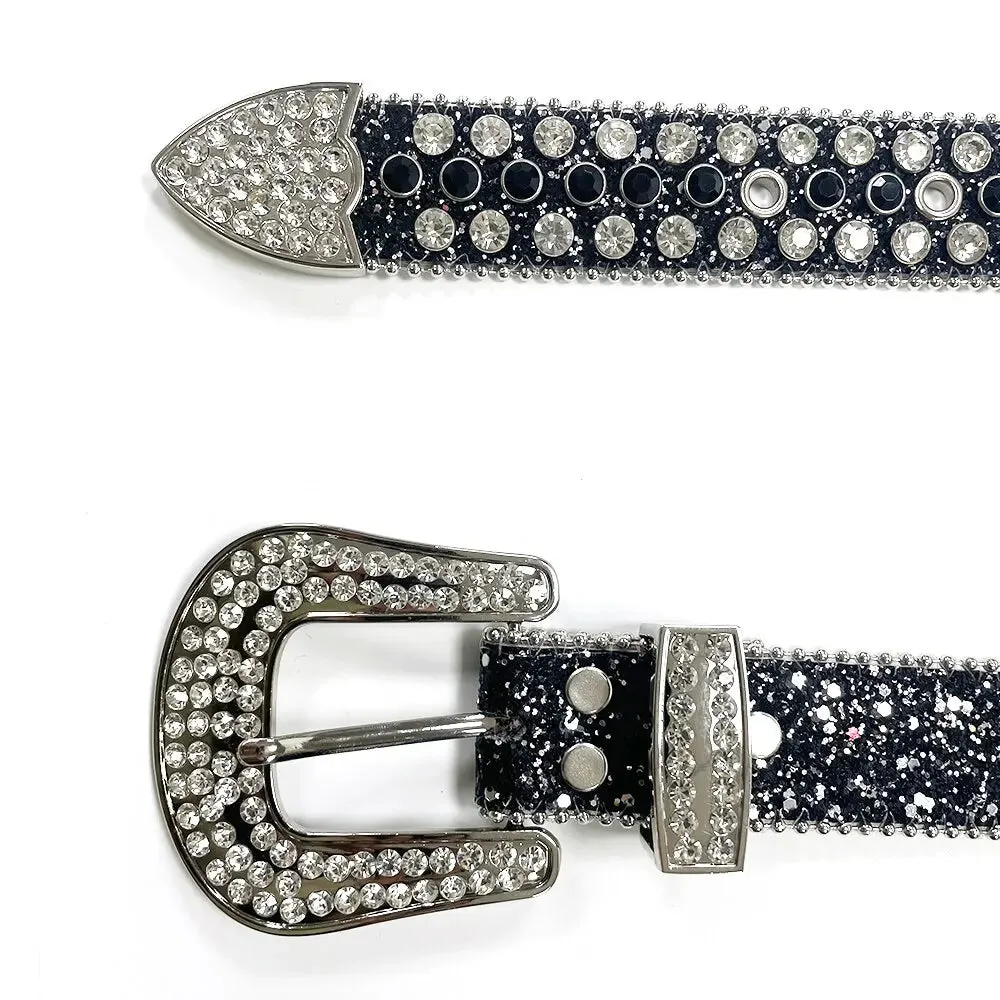 Fashion Trend Rivet Rhinestone Inlay Pearlescent Lacquer Wide Belt