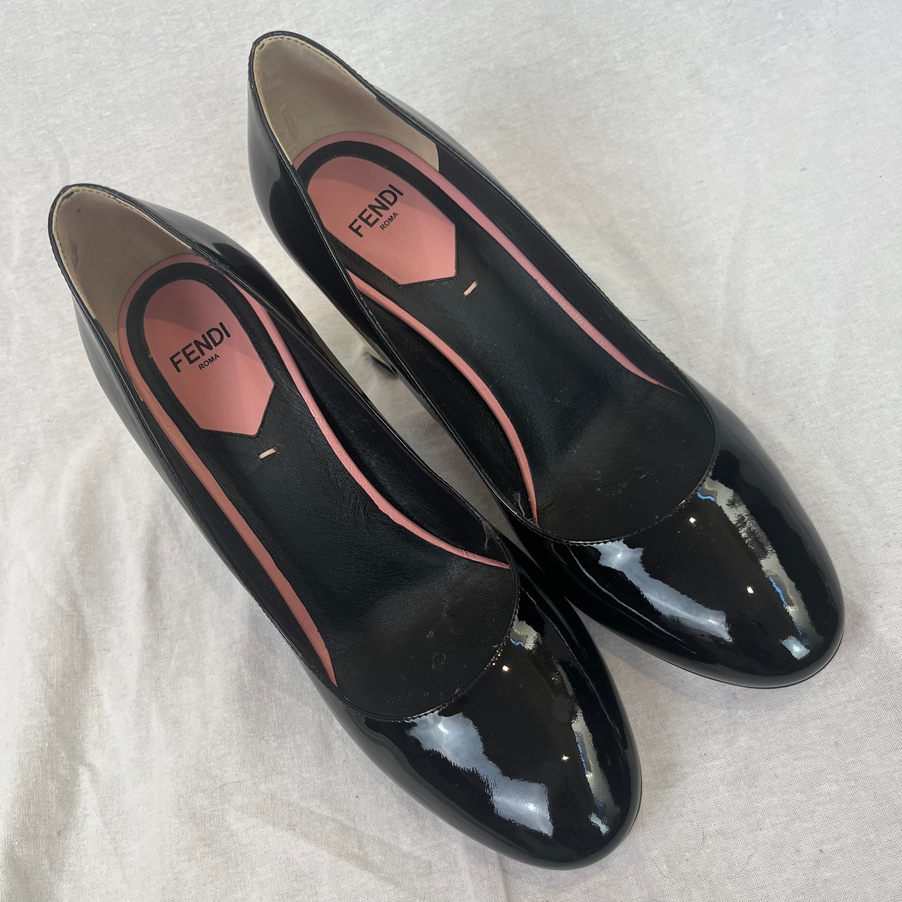 Fendi Black & Cream Patent Leather Heels 37