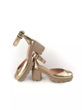 FIONA GOLD LEATHER RUBBER HEELS (7,5cm)