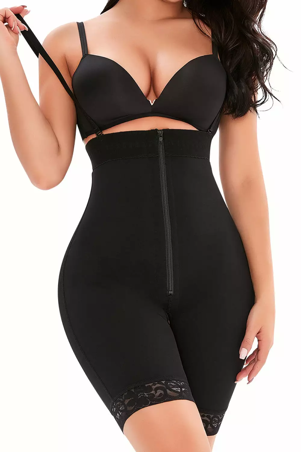 Full Size Lace Detail Zip-Up Under-Bust Shaping Bodysuit