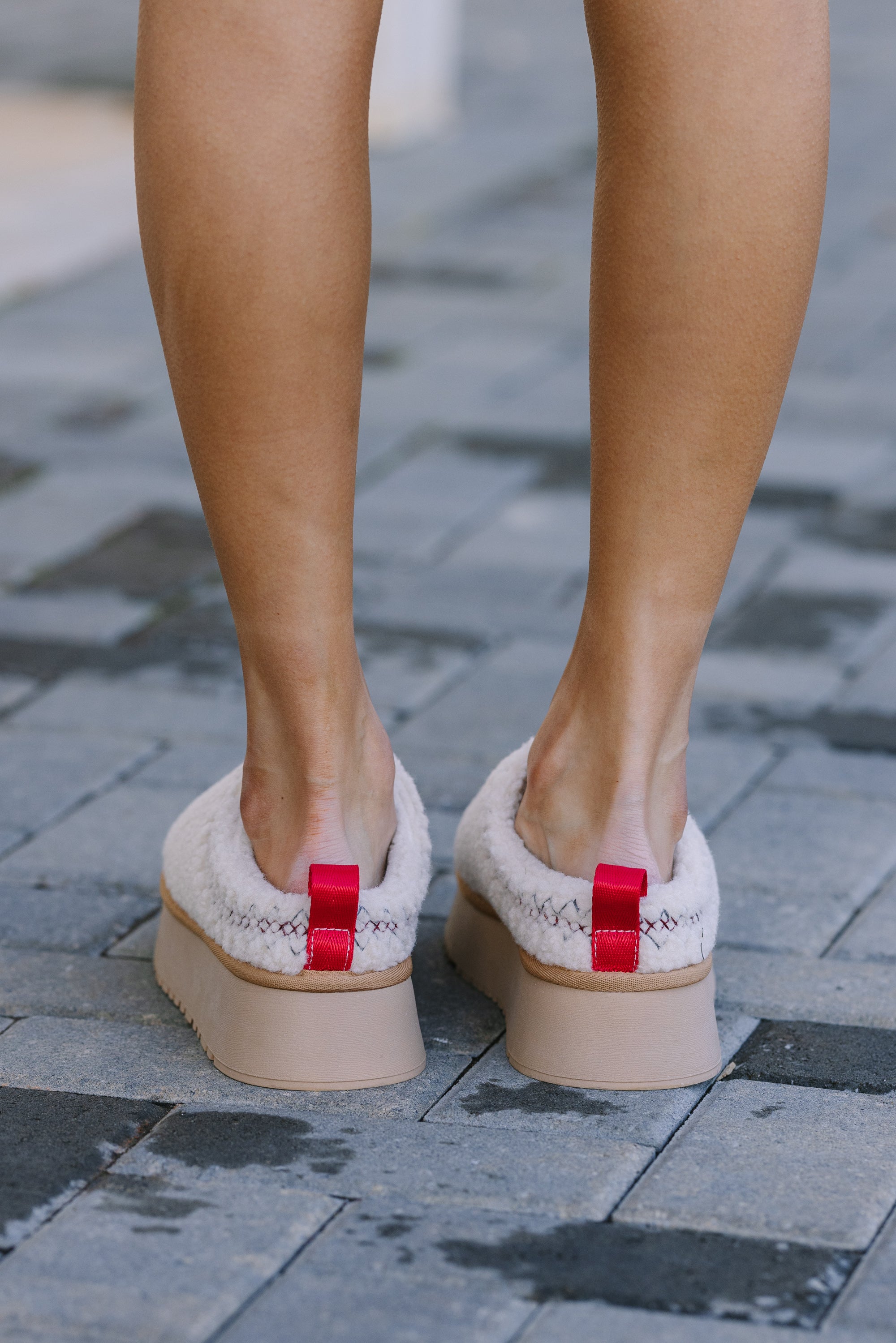 Fuzzy Feelings Off White Platform Slippers