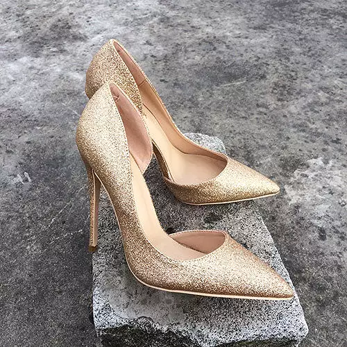 Golden Glitter High Heel Pumps