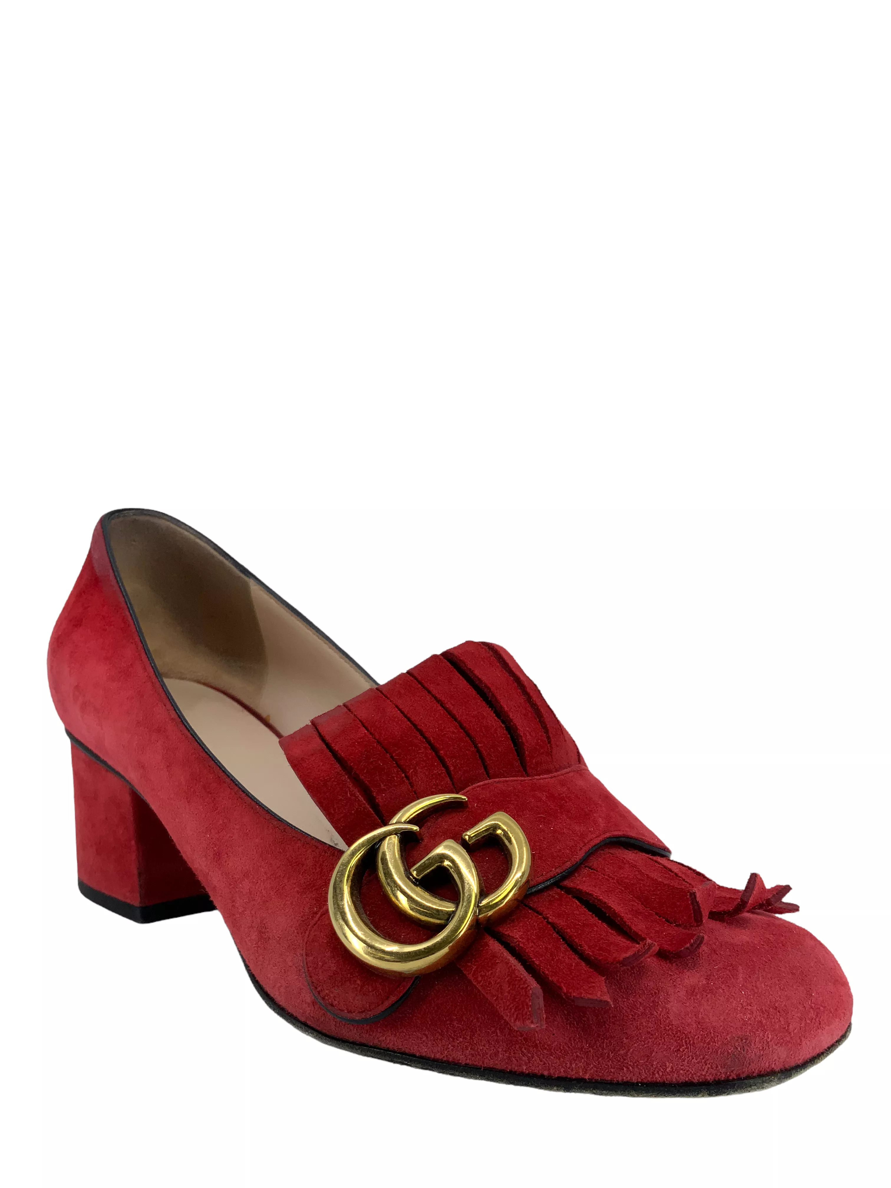 Gucci Marmont GG Suede Block-Heel Pumps Size 6